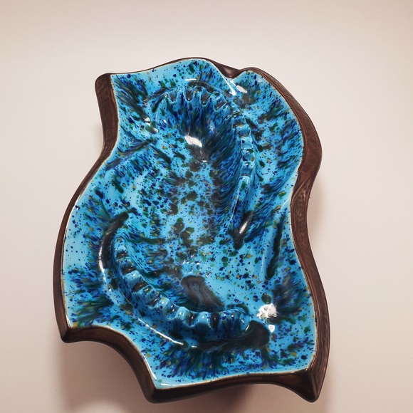 Vintage Ashtray Mid Century Modern Ceramic Pottery Blue Drip Glazed Handmade - Picture 7 of 11